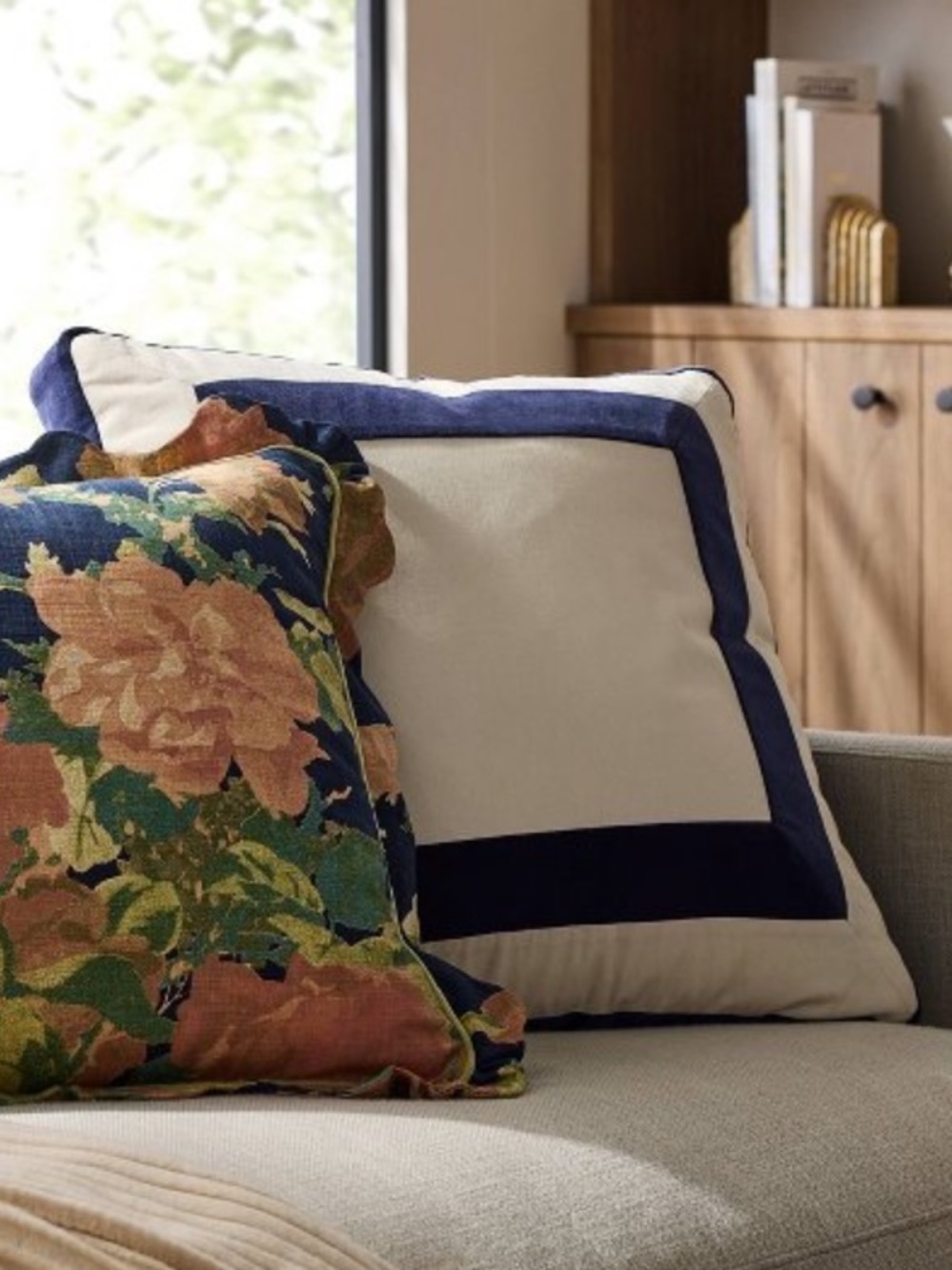 NEW Threshold Studio McGee 22” Navy Velvet Border Throw Pillow